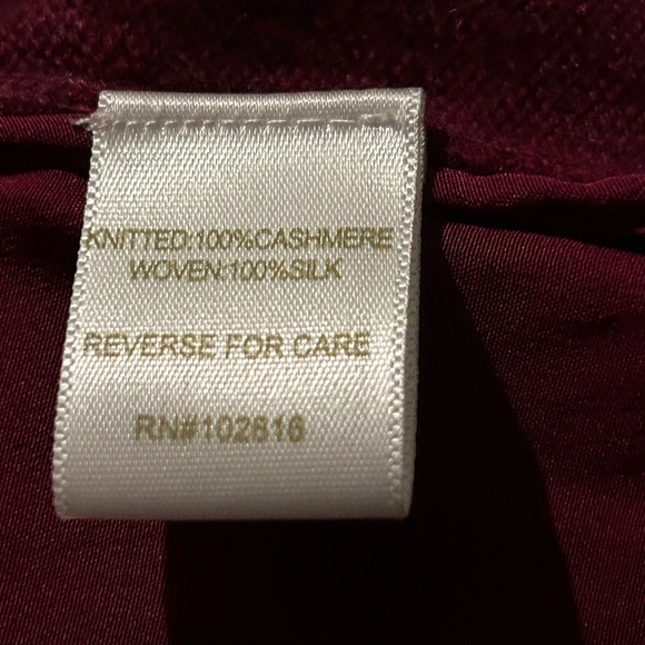 Garnet Hill Knitted 100% Cashmere Woven 100% Silk Sweater Burgundy Size Small - Picture 6 of 9